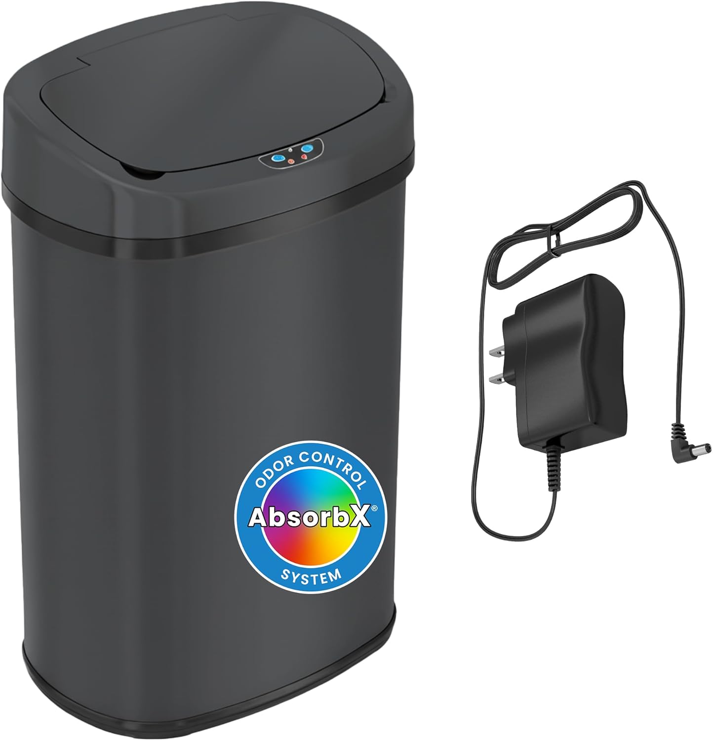 SensorCan 13 Gallon Automatic Sensor Trash Can with Lid, AC Adapter Included, AbsorbX Odor Control, Gunmetal Gray Stainless Steel Kitchen Garbage Bin, Fingerprint-Proof, Hands-Free Operation, Oval