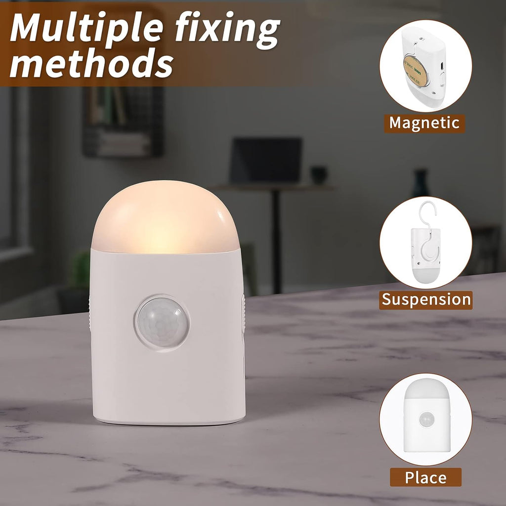Motion Sensor LED Night Lights Warm White with Adjustable Brightness Rechargeable Battery, with Hook and Stick-On for Cabinet, Wardrobe,Closet,Hallway, Stairs (1 Pack)