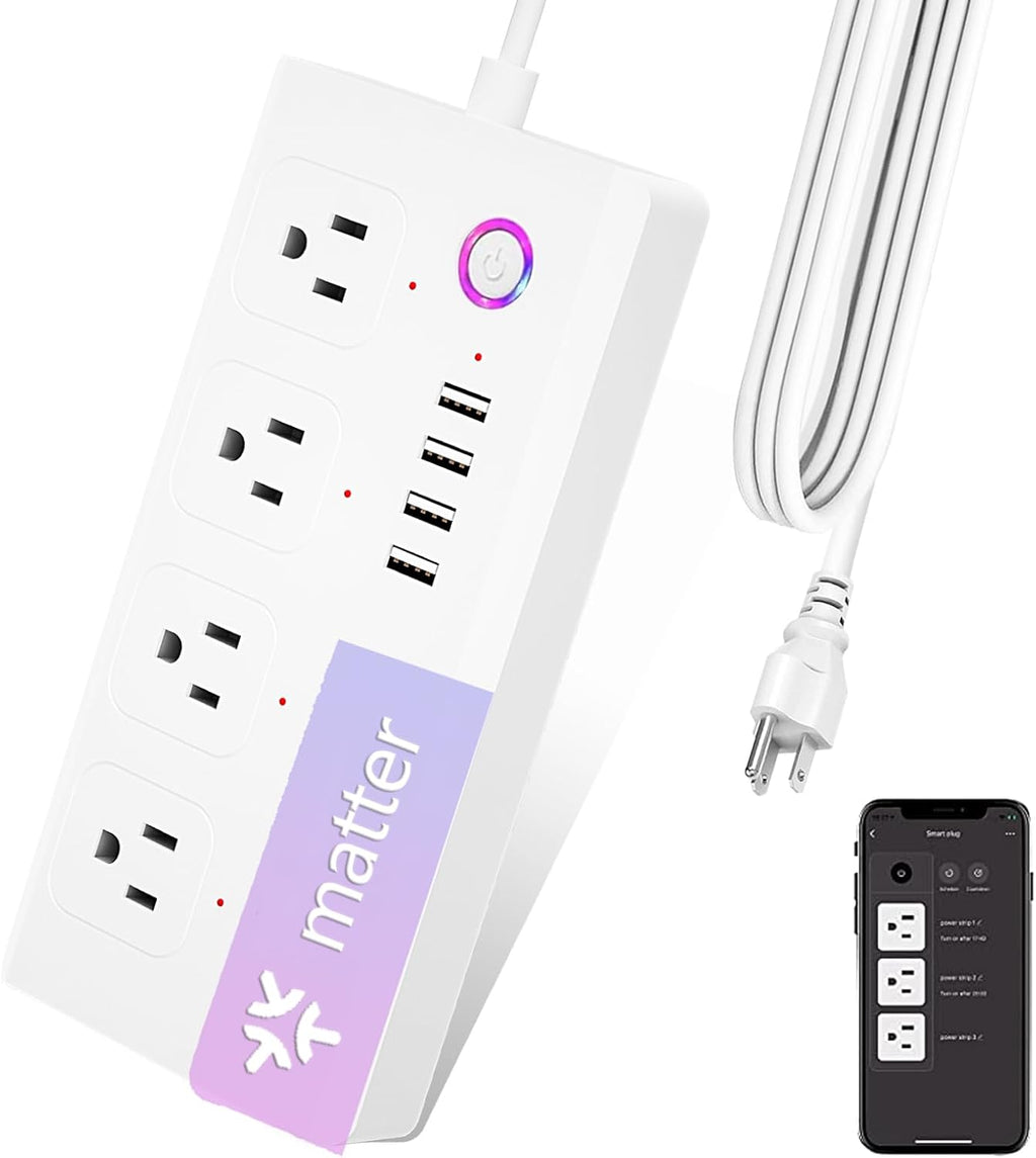 UseeLink Matter Smart Power Strip, Surge Protector,Support Apple HomeKit, Alexa, Google Home with Schedule Timer, App & Voice Control,5 Ft Extension Cord with 4 Smart Outlets and 4 USB Ports