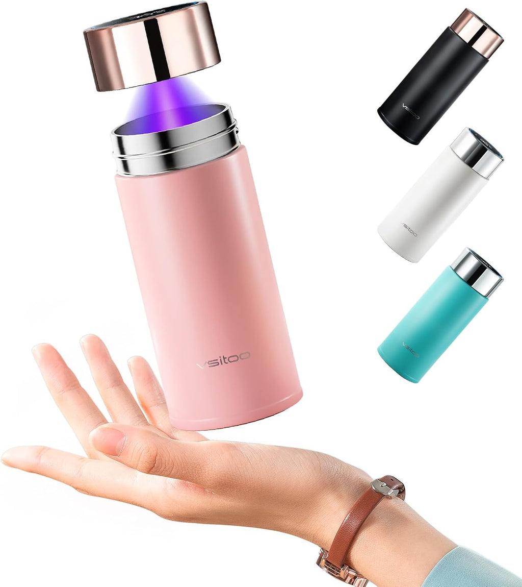 Vsitoo Smart self cleaning Insulated Water Bottle, 8.5oz Stainless Steel Vacuum Flask, AI Self-Clean, 30-Day Battery Life, BPA-Free, Magnetic Charging, Portable Travel Mug Gifts for Men Women, Pink
