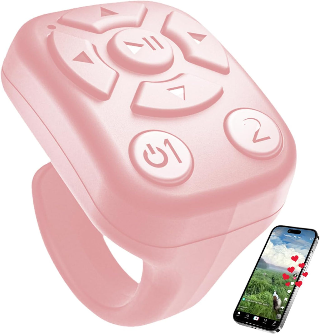 TikTok Scrolling Ring - Bluetooth Remote for TikTok Clips & Tunes, iPhone-Compatible Fingertip Wireless Bluetooth Controller, Ideal for iPad, iOS & Android, with Lively Camera Shutter-(Pink)