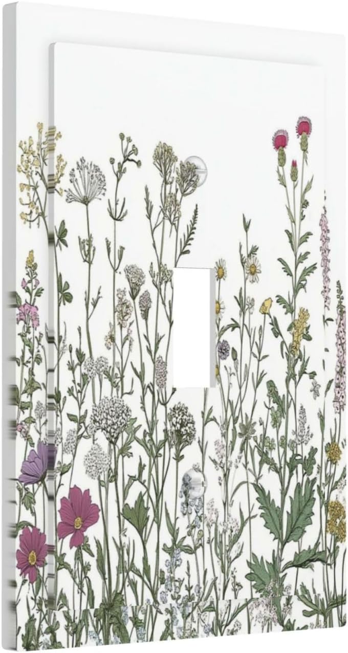 Vintage Herbs Wildflowers Plant Floral Decorative Light Switch Cover 1 Gang Single Toggle Device Electrical Faceplate Switchplates Decorator Outlet Wall Plate For Bed Room Home Decor