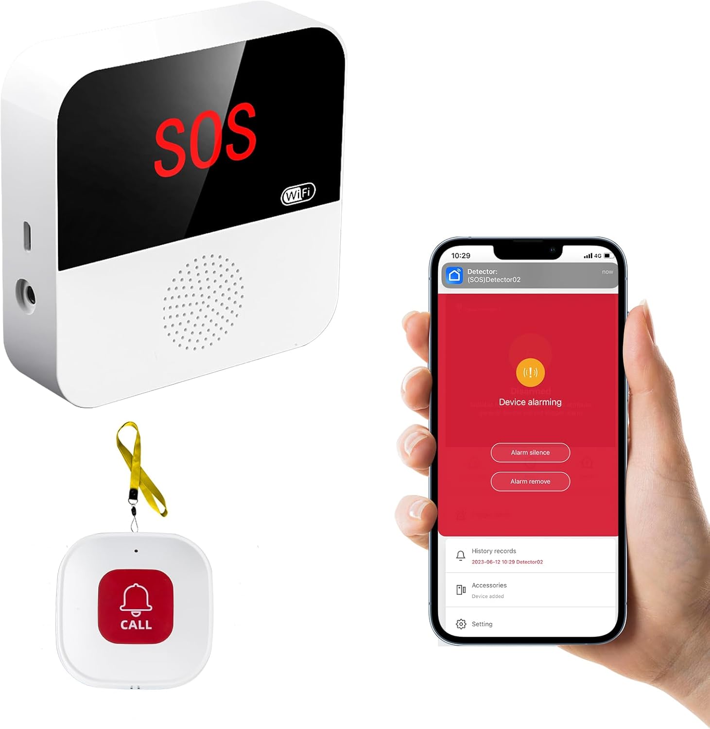WiFi Elderly Monitoring, Caregiver Pagers Life Alert Systems for Seniors no Monthly Fee, 1 Receiver & 1 Panic Button, Compatible with Tuya Smart/Smart Life APP (Only Supports Wi-Fi 2.4GHz )