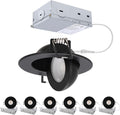 3 inch Black Recessed Lights, 7W Canless Gimbal Soffit Lighting, Canless Lights, 5CCT Dimmable 90°Tilt Wafer 3 inch Light, Retrofit Rotatable Eyeball Swivel Spot Downlight 6 Pack Black