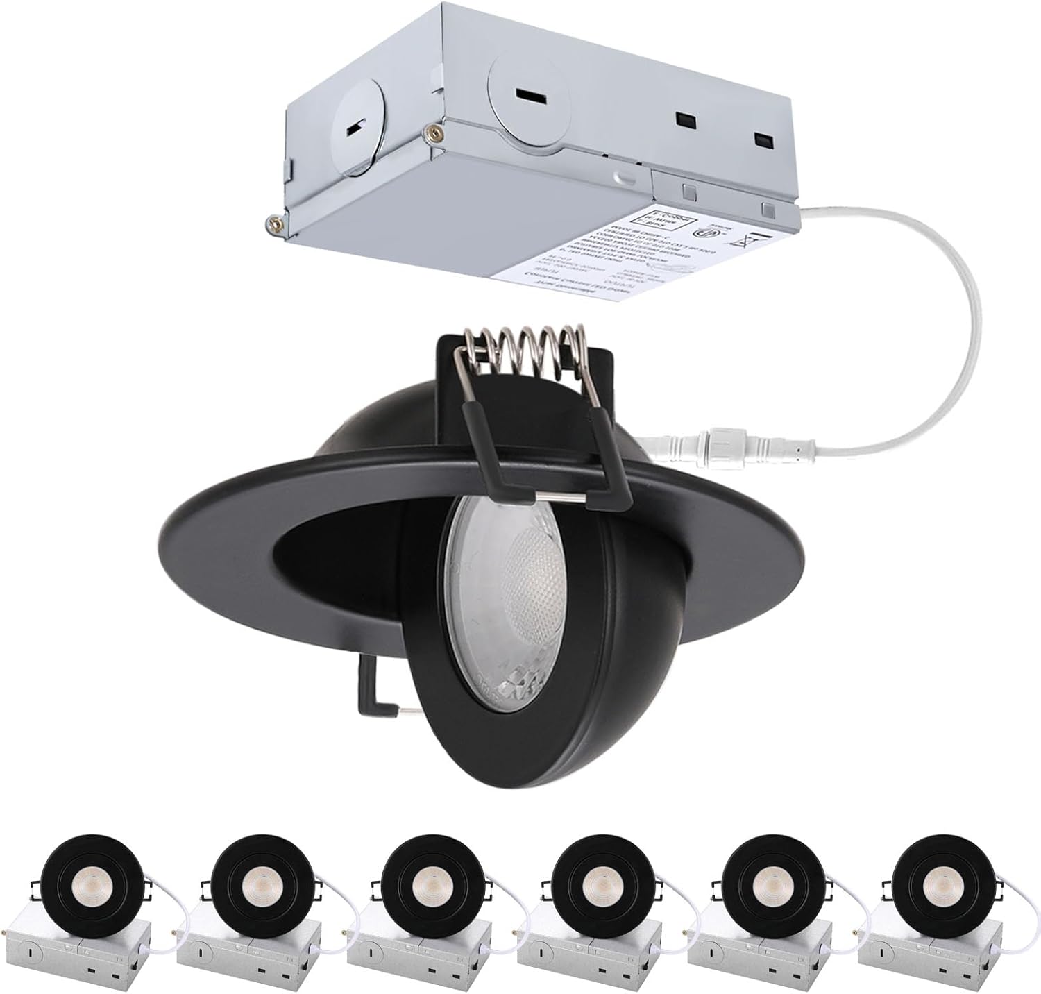 3 inch Black Recessed Lights, 7W Canless Gimbal Soffit Lighting, Canless Lights, 5CCT Dimmable 90°Tilt Wafer 3 inch Light, Retrofit Rotatable Eyeball Swivel Spot Downlight 6 Pack Black