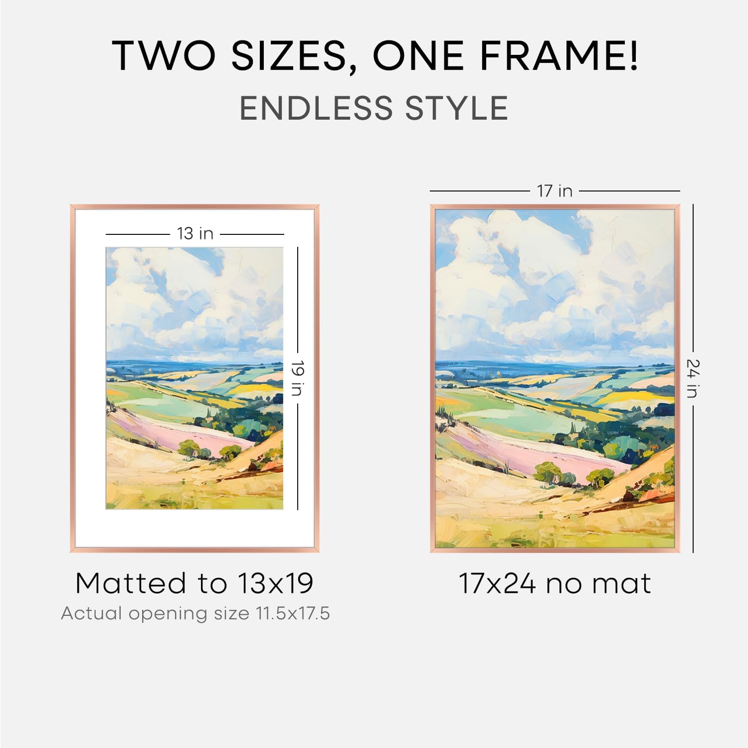 Homeforia 17x24 Picture Frame Silver, High End Metal 17x24 Frames with Mat 13x19 for Photo, 17 x 24 Silver Poster Frame Matted to 13 x 19 Print, 24x17 Hanging Frame, Tempered Glass, Wall Kit, Set of 1
