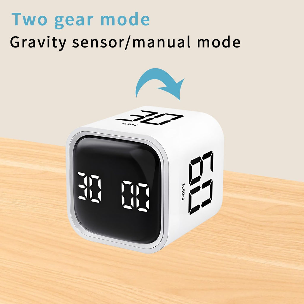 Pomodoro Timer, Cube Productivity Timer with Adjustable Sound and Vibration Alert, Ideal for Work, Office, ADHD, Study, and Tasks - 5/10/30/60 Minutes & Custom Countdown - White