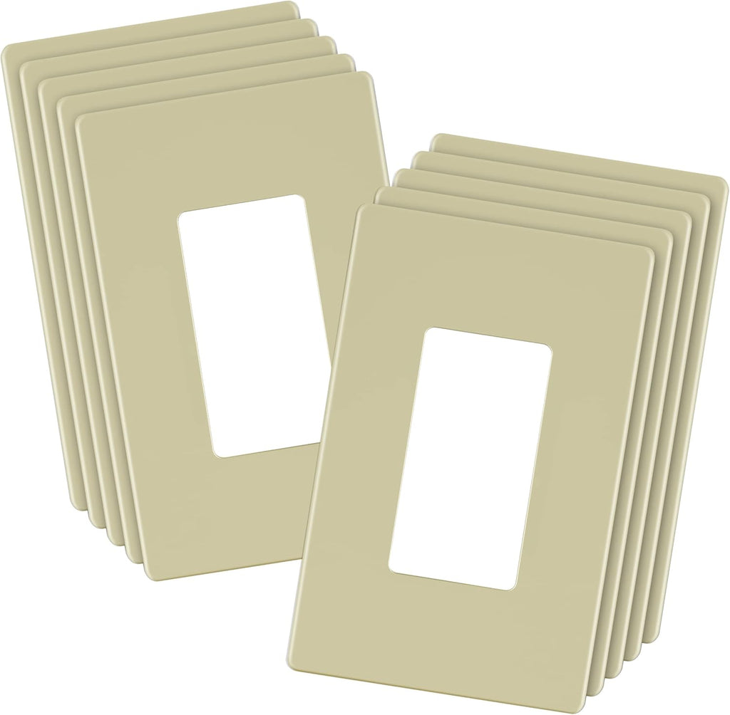 LIDER Matte Finish Decorator Switch Cover, Screwless Wall Plate, Mid-Size 1-Gang 4.88" x 3.11", Unbreakable Polycarbonate Thermoplastic, UL Listed, LSWP-31M-I10P, Ivory, 10 pack