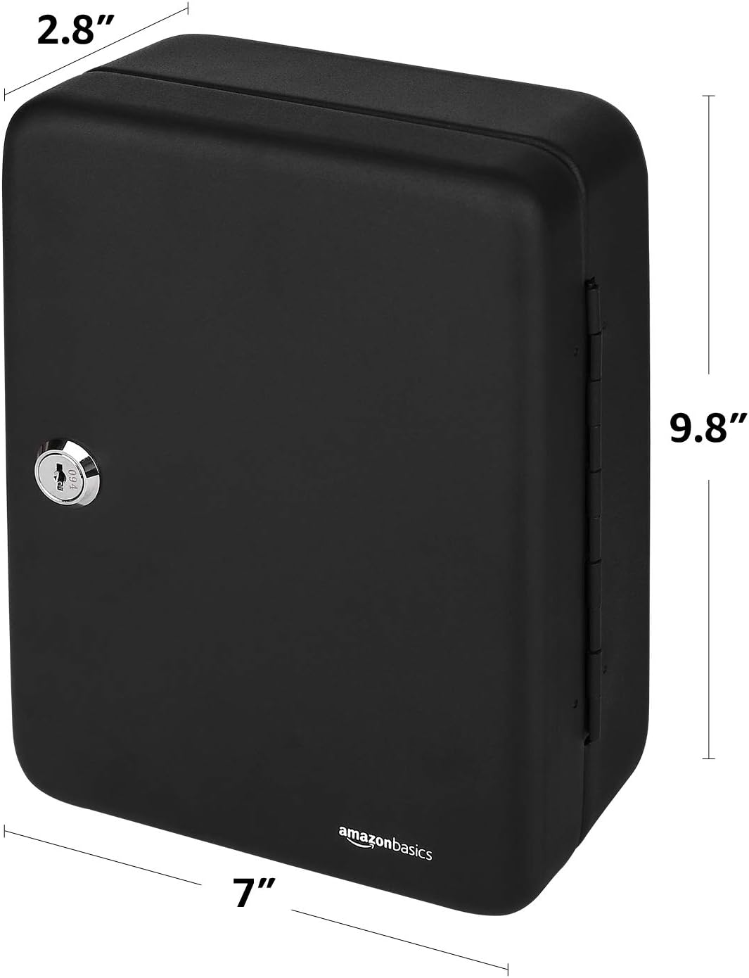 Amazon Basics Locking Steel Cabinet Security Lock Box With 48 Key Hooks, Black, 2.8" D x 7" W x 9.8" H