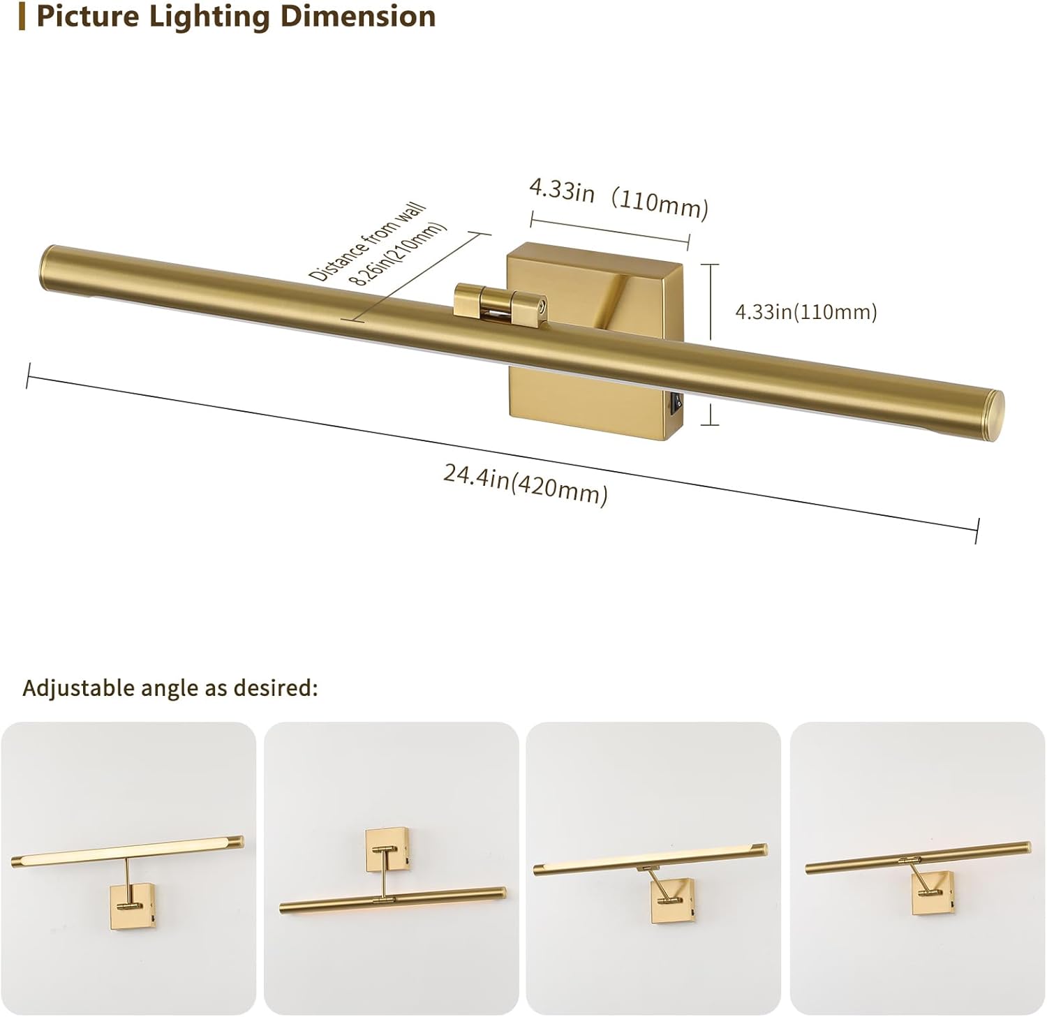 Joosenhouse Battery Operated Picture Lights for Wall Rechargeable Art Lighting for Paintings Wireless Gallery Lights with Remote Control and Dimmable Timed Off Brass Wall Lights 24.4 inch