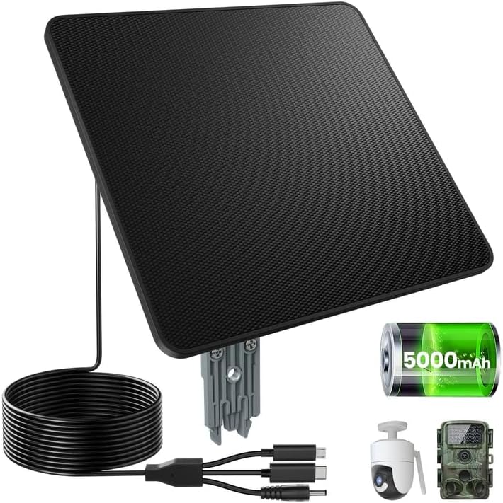 KJK 6W Solar Panel for Ring Camera, Trail Camera Solar Panel Charger with 5000mAh Battery for Game Camera and Security Camera,IP65 Waterproof, 360°Adjustable Bracket, Hunting Essentials