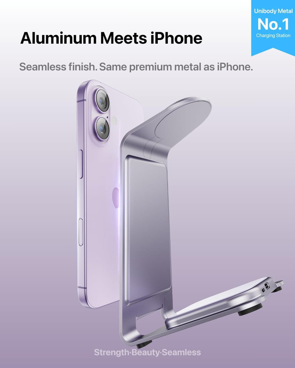 Intoval Aluminum 3 in 1 Wireless Charging Station for iPhone 17 16 15 14 13 12 11 Pro Max XR, Wireless Charger for Apple Watch 11 10 9 8 7 Ultra SE 3 2, Phone Charger for AirPods 4 Pro 2 3 (Lavender)