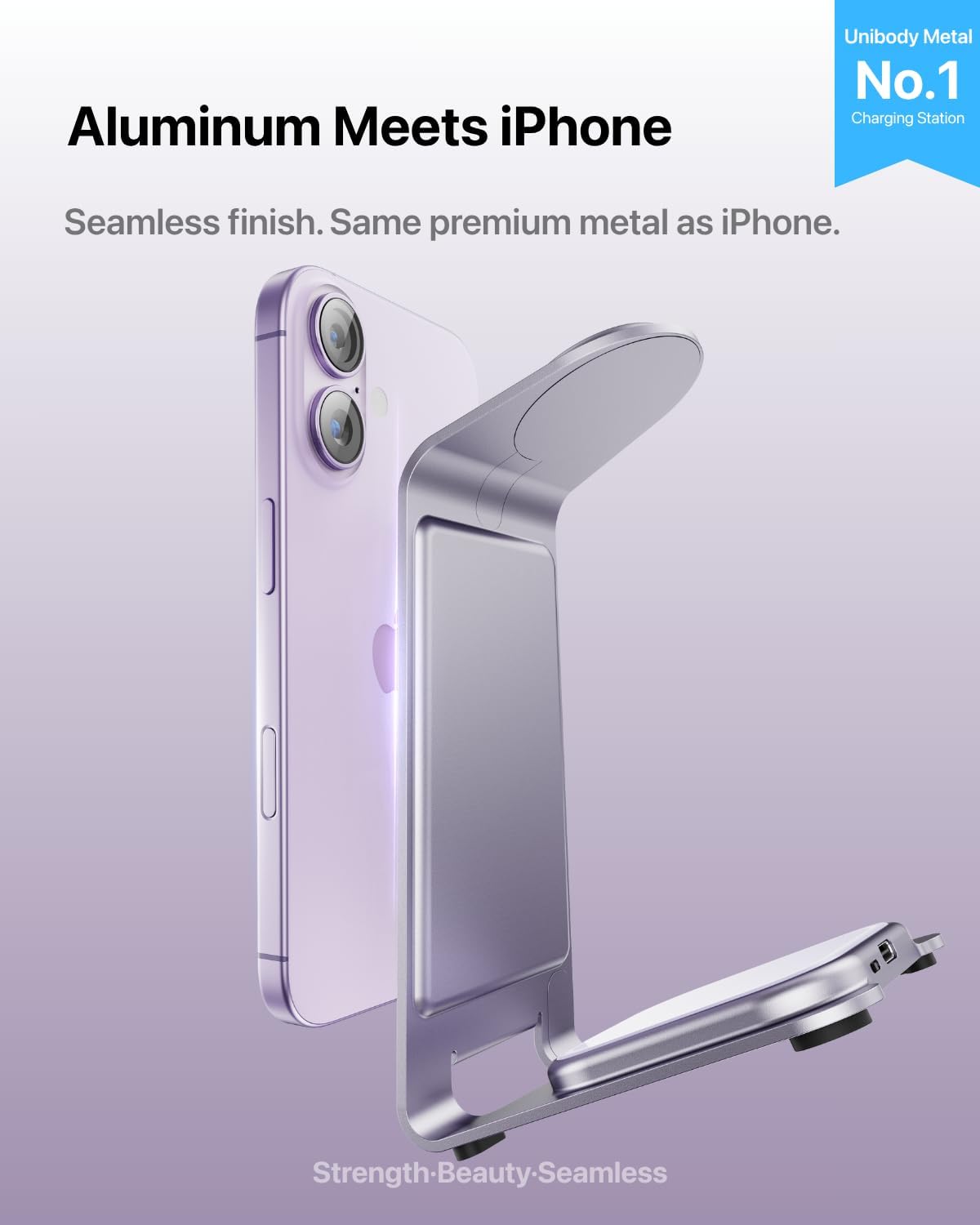 Intoval Aluminum 3 in 1 Wireless Charging Station for iPhone 17 16 15 14 13 12 11 Pro Max XR, Wireless Charger for Apple Watch 11 10 9 8 7 Ultra SE 3 2, Phone Charger for AirPods 4 Pro 2 3 (Lavender)