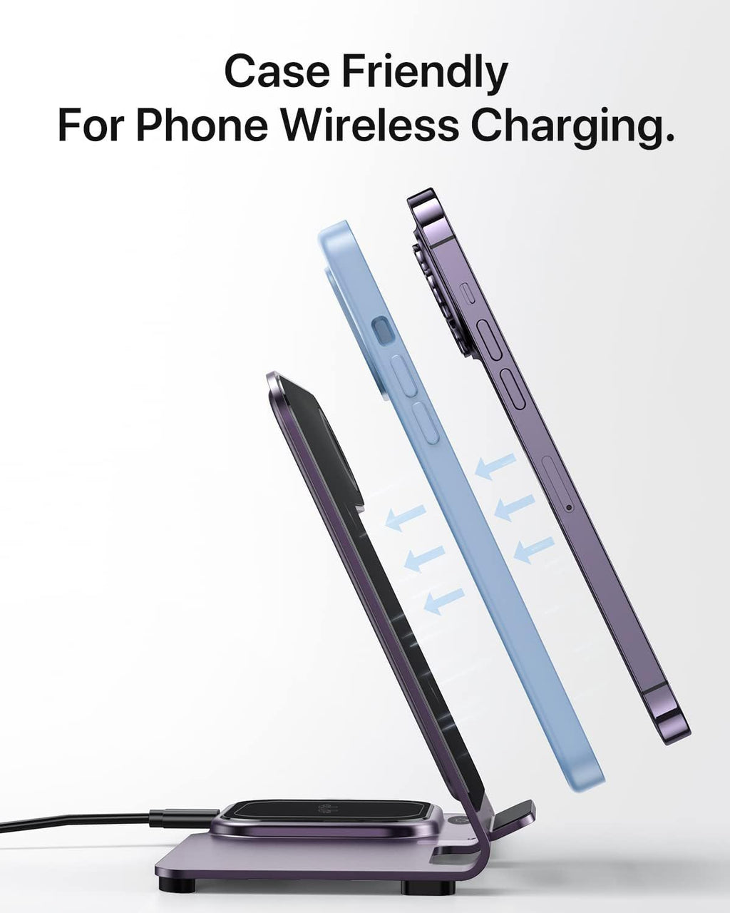 Intoval Metal Charging Station for iPhone 17/16/15/14/13/12/11/XS/XR/XS, 3 in 1 Wireless Charger for Apple Watch 11/Ultra 3/SE/10/9/8/7/6/5/4/3/2, for AirPods 4/Pro/Pro 2/3 (Y9,Purple)