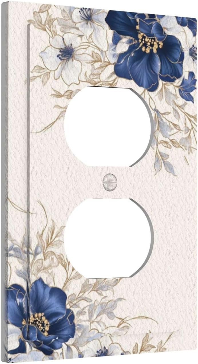 Decorative Outlet Covers Rustic Blue White Flowers Floral Penoy 1 Gang Duplex Light Switch Cover Plate Wall Plates for Electrical Outlets Electrical Switchplate Face Plate
