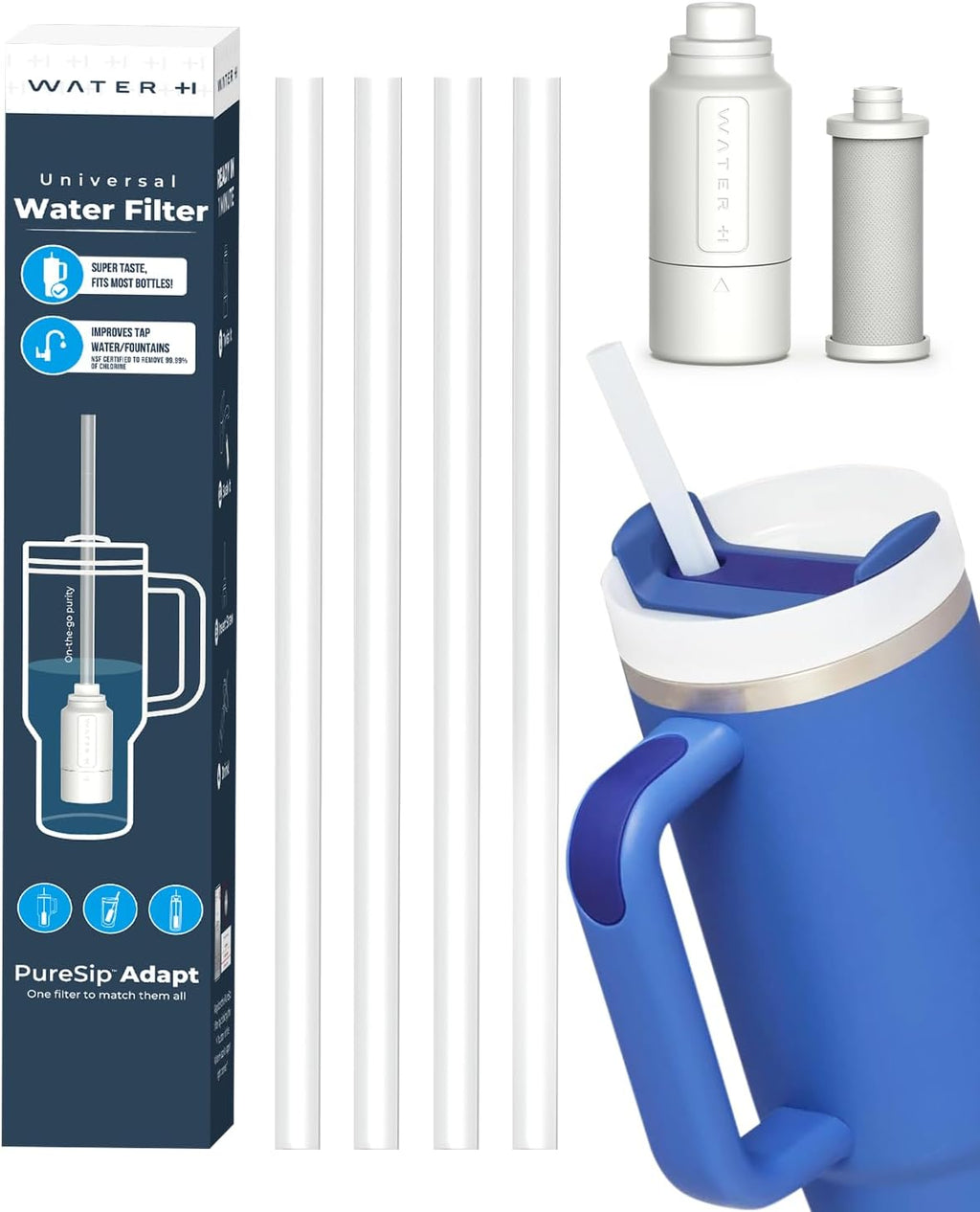 PureSip Adapt Stanley Cup Straw, Reusable Straws with Filter, Stanley Straw Replacement 40 oz, 30 oz, Plastic Straws for WATERH Vita Bottle, Simple Modern, Hydro Flask (1 Filter + 5 Straws)