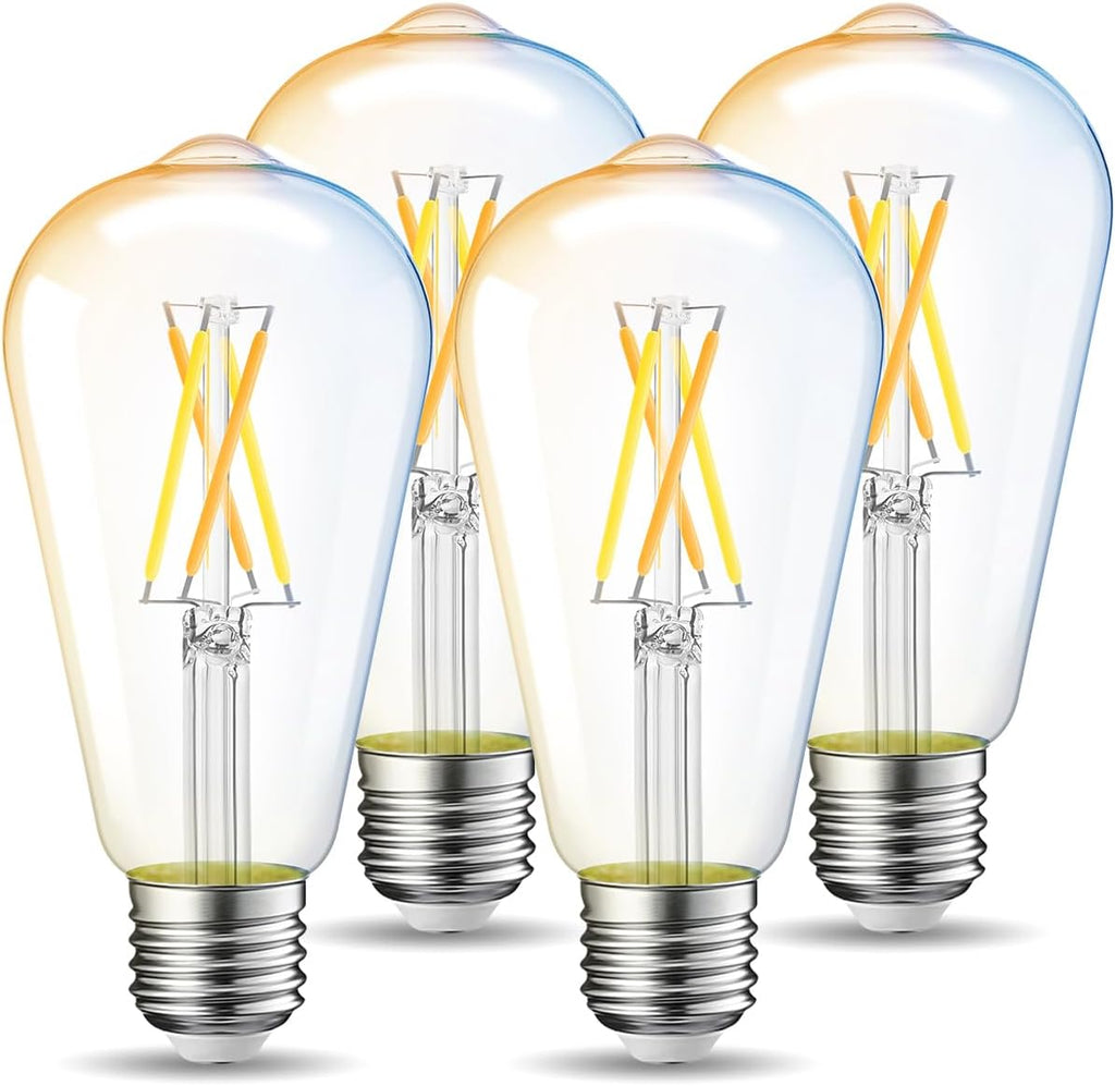 LVWIT WiFi Dimmable Vintage LED ST21 Edison Smart Bulb, 60 Watt Equivalent, E26 Base, 2700K - 6500K, Compatible with Alexa, Google Assistant, No Hub Required,4 Pack