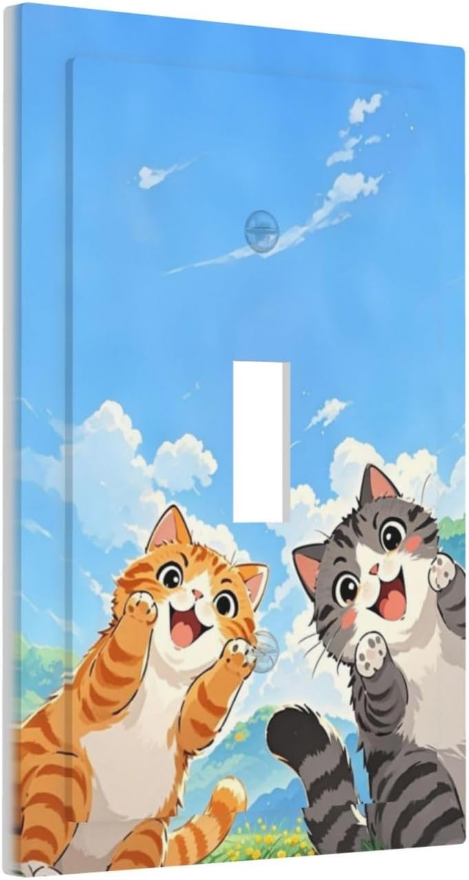 Decorative Light Switch Cover Orange Gray Cute Cat Sky Cloud Cat S Paw 1 Gang Single Toggle Device Electrical Faceplate Switchplates Decorator Outlet Wall Plate For Kids Room Nursery