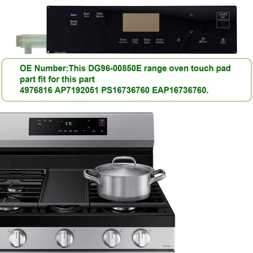 Upgraded DG96-00850E Range Membrane Switch Touchpad Control Panel Compatible with Samsung Gas Ranges Ovens,Replaces 4976816,AP7192051,PS16736760,EAP16736760 for NX60A6111SS,NX60A6111SS/AA-00