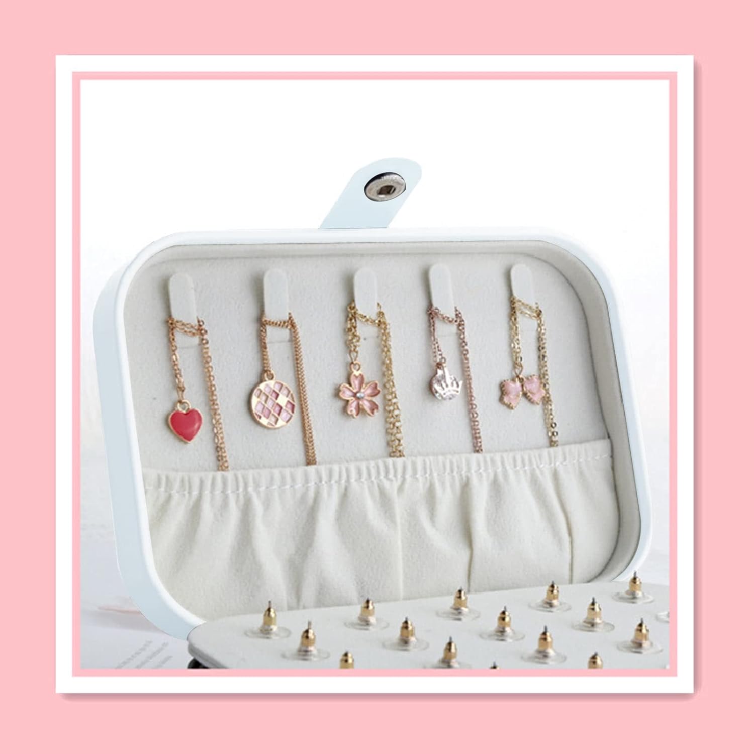 Jewelry Travel Case, Large Capacity Leather Jewelry Box, Multifunctional Travel Jewelry Organizer with 5 Necklace Hooks, 20 Earring Slots, 12 Ring Grooves, for Earrings Rings Brace