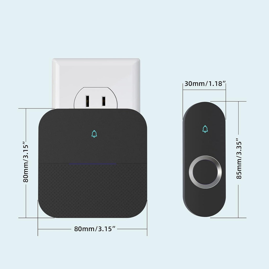 AIDA Lighted Wireless Doorbell for Home, Waterproof Battery Doorbell 1,000ft Range, 5 Volume Levels with 58 Doorbell Chimes & LED Flash(Black, Doorbell with 1 transmitter & 1 Receiver)