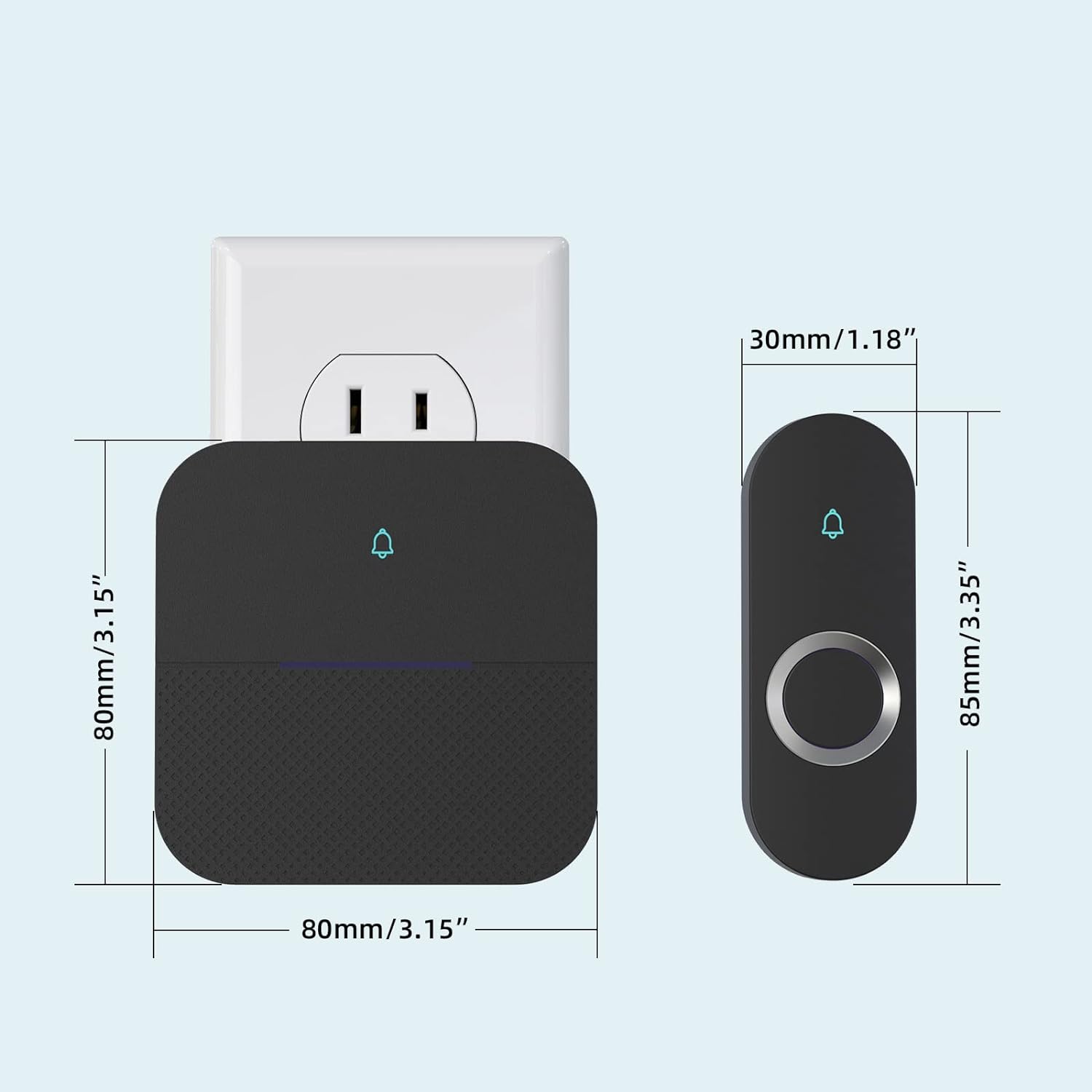 AIDA Lighted Wireless Doorbell for Home, Waterproof Battery Doorbell 1,000ft Range, 5 Volume Levels with 58 Doorbell Chimes & LED Flash (Black, Doorbell with 2 transmitters & 1 Receiver)
