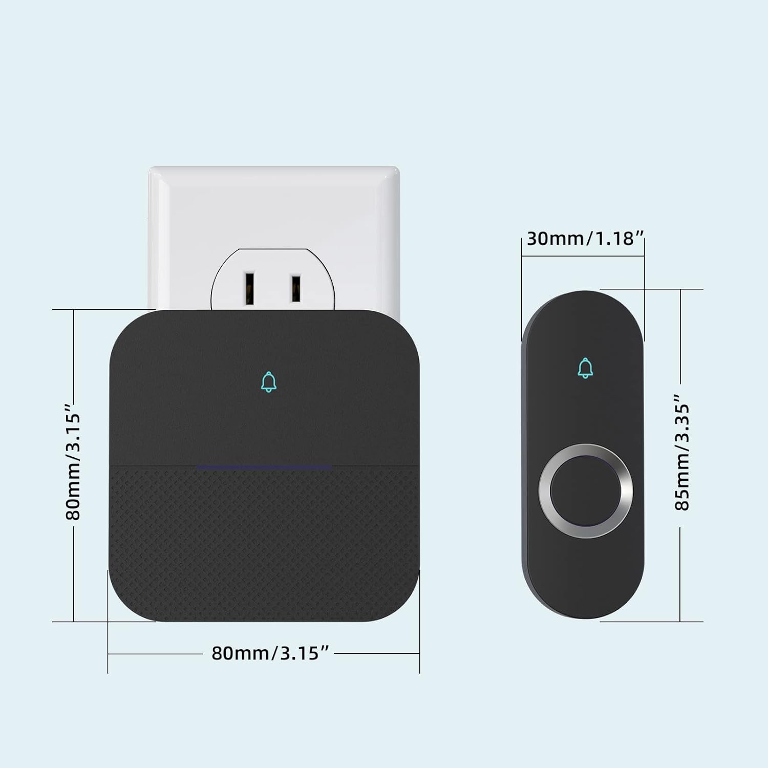 AIDA Lighted Wireless Doorbell, Home Waterproof Doorbell 1,000ft Range, 5 Volume Levels with 58 Doorbell Chimes & LED Flash (Black, Doorbell with 2 transmitters & 2 Receivers)