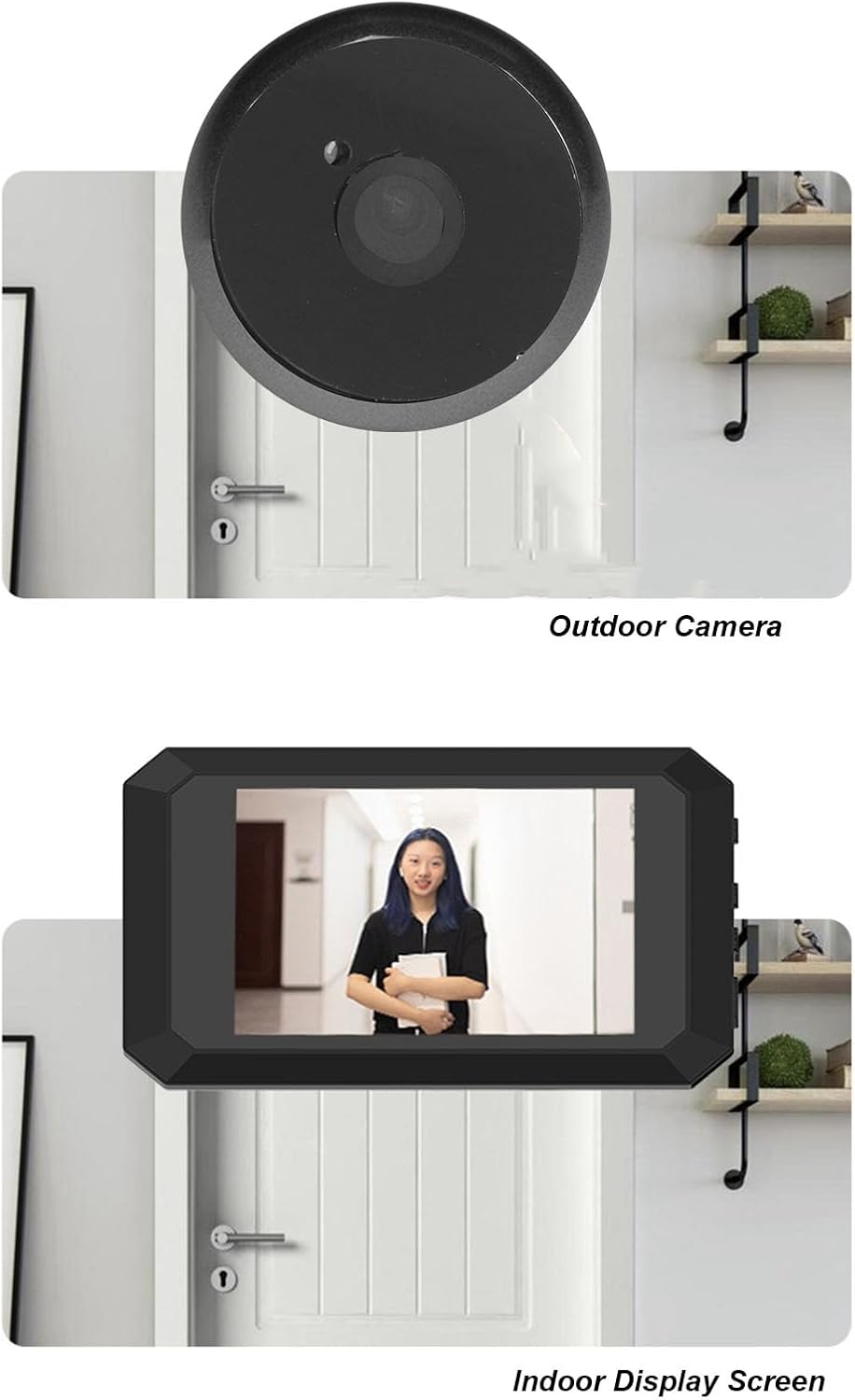 Video Doorbell, 3.97 Inch Color Display 1080P Peep Hole Camera with 135° Wide Angle, Infrared Fill Light, Rechargeable Visual Doorbell, for Home Security