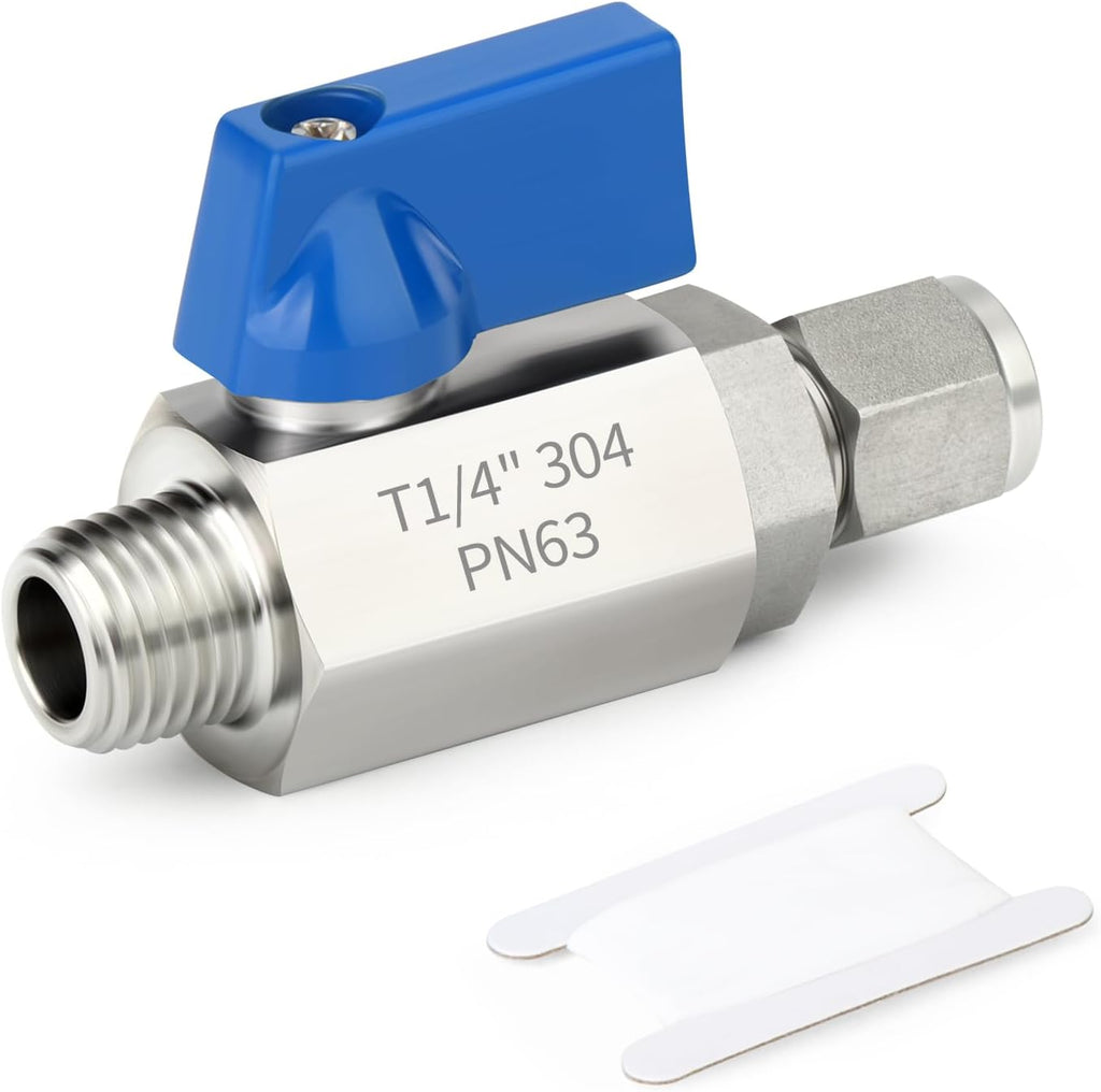 TAISHER 2PCS 304 Stainless Steel Compression Mini Ball Valve Shut Off Switch, 1/4" Tube OD x 1/4" NPT Male