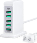 USB Charger Block, 45W 6-Port Charging Station for Multiple Devices, USB A and Type-C Charger Tower Fast Charging Dock Hub Power Strip for iPhone iPad Tablets Android Smartphones, Home Office Use