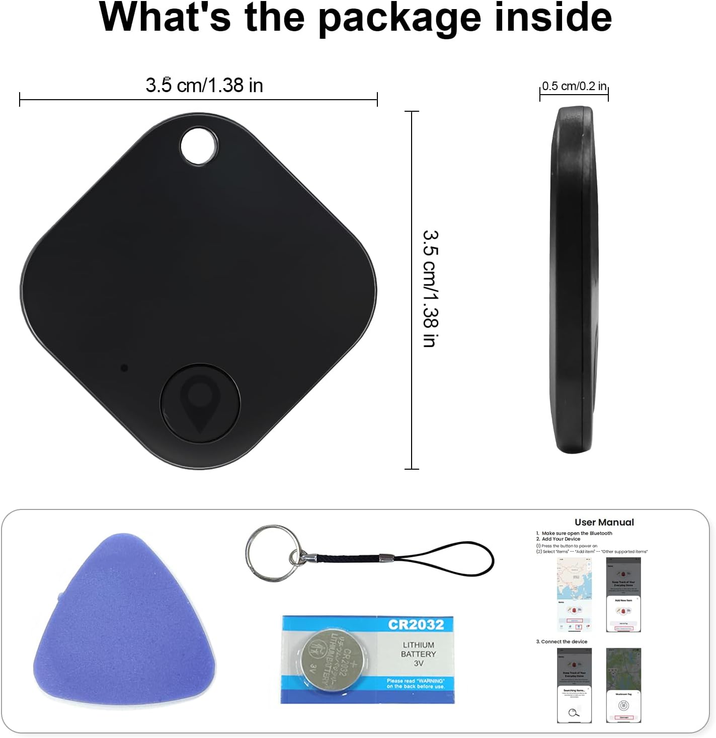 Air Tags-2 Pack Tracker Tag, Work with Apple Find My (iOS Only, Not for Android), Item Finder for Keys, Backpack, Suitcase, Wallet, Luggage, Black