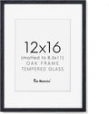 Black Picture Frame 12x16, Oak Wood 12"x16" Photo Frame for Wall, 12x16 Frame with Mat for 8.5x11, 12 x 16 Poster Frames - Tempered Glass (Black, 1 Pack)