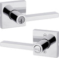 Kwikset Halifax Entry Door Handle with Lock and Key, Secure Keyed Reversible Lever Exterior, Doorlock, For Front Entrance and Bedrooms, Polished Chrome, Pick Resistant Smartkey Rekey Security