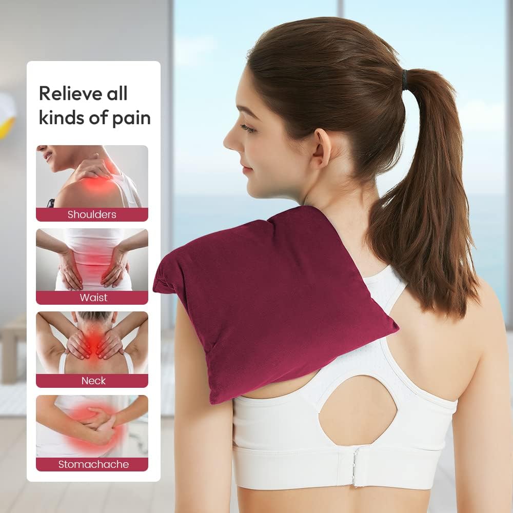 Heating Pad Microwavable with Washable Cover, 8 x 12 Multipurpose Microwave Heating Pad for Neck and Shoulders, Moist Heat Bean Bag Warm Compress for Knee, Muscles, Joints, Wrist, Abdomen (Wine Red)