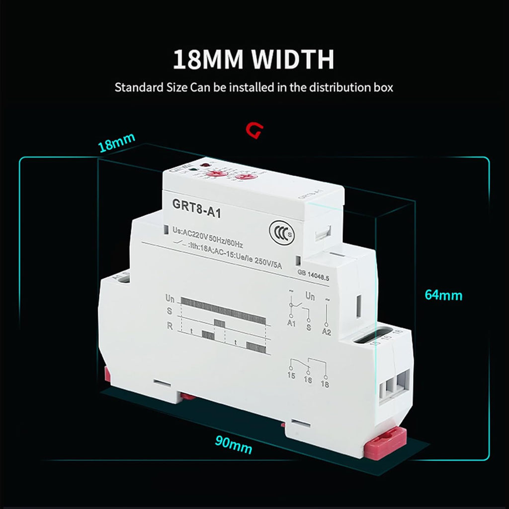 GEYA Delay On Single Function Time Relay 1 Output 16A Electronic Adjustable Power ON Timer Delay Relay Rail Modular(GRT8 A1,AC230V)