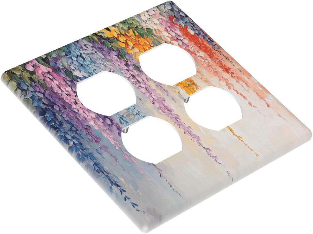 Colorful Wildflower Wisteria Cascade Floral Flower Outlet Covers 2 Gang Double Duplex Decorative Light Switch Covers Electrical Wallplates Socket Faceplate for Bedroom Living Room Decor