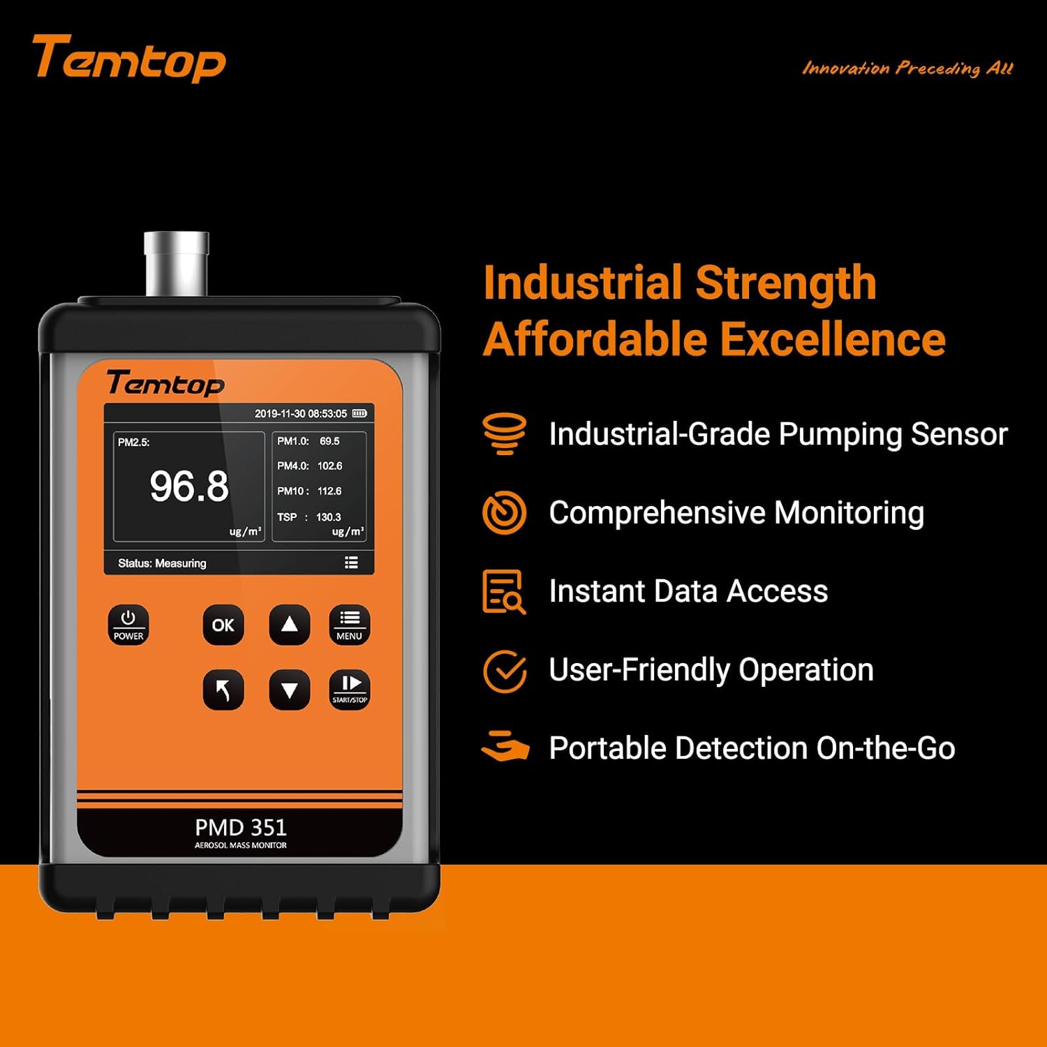 Temtop Particle Counter Aerosol Dust Monitor Professional Cleanroom Tester Laser Air Detector AQI Data Logger PM1.0 PM2.5 PM4.0 PM10 TSP PMD 351