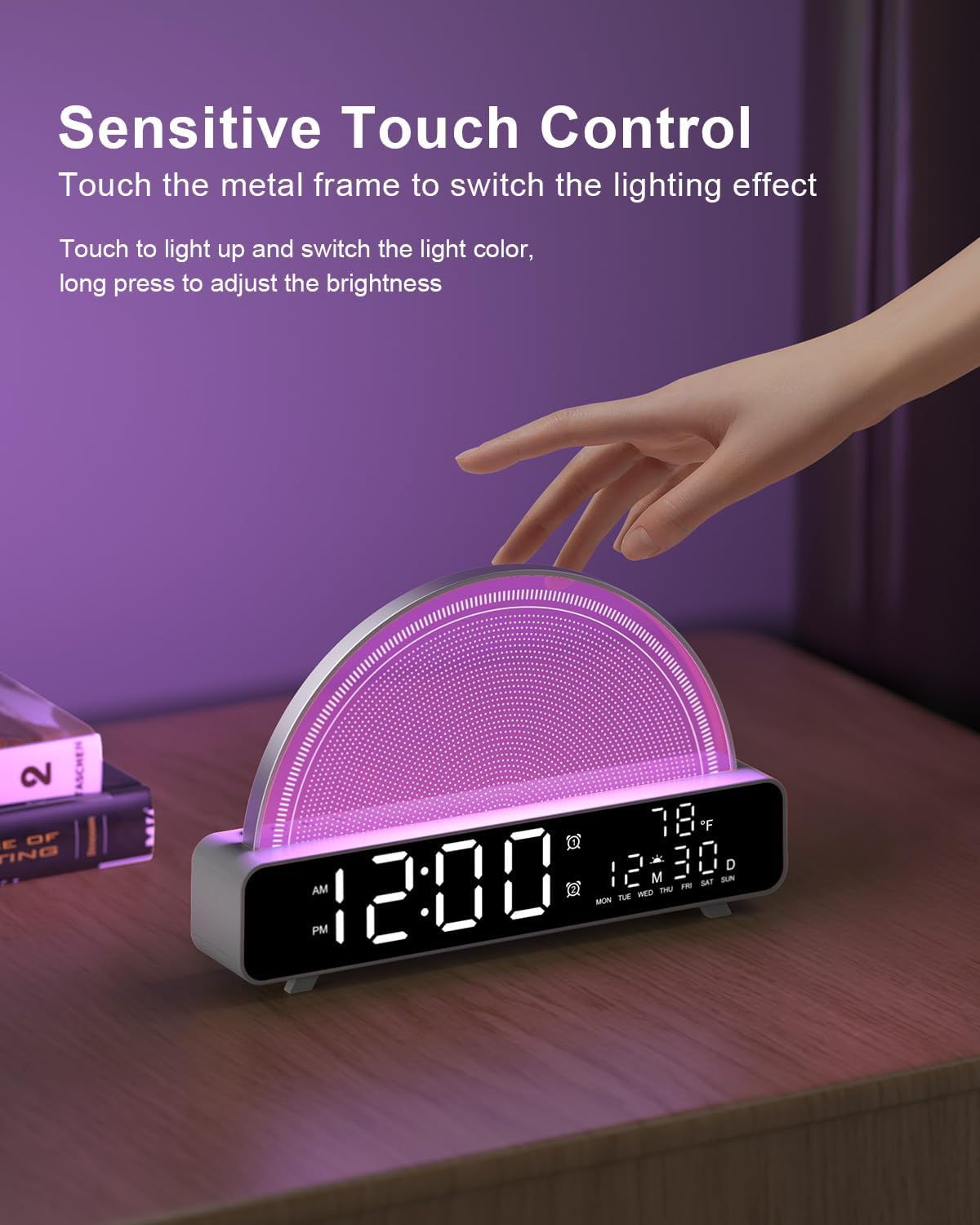 Sunrise Alarm Clock Wake Up Light with Sunrise Simulation White Noise Machine Touch Control Bedside Lamps Colors Atmosphere Lamp 30/60/90 Sleep Timer 13 Nature Sounds