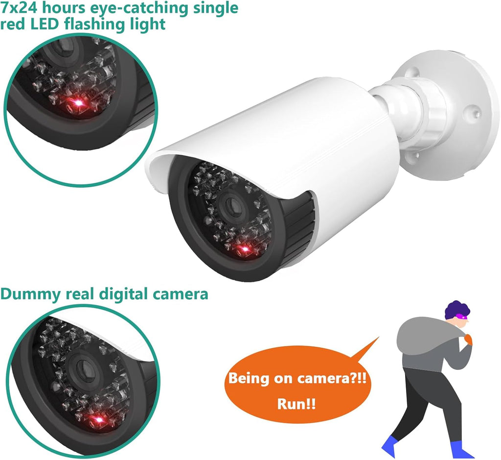 WALI Dummy Fake Simulated Surveillance Security CCTV Dome Camera Indoor Outdoor with One LED Light, Warning Security Alert Sticker Decal (TC-W4), 4 Packs, White