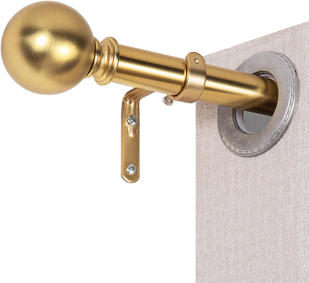 Curtain Rods for Windows 18 to 88 inches,1 Inch Modern Metal Drapery Rods,Adjustable Heavy Duty Curtain Pole with Round Finials(18"-88"Warm Goldenel)