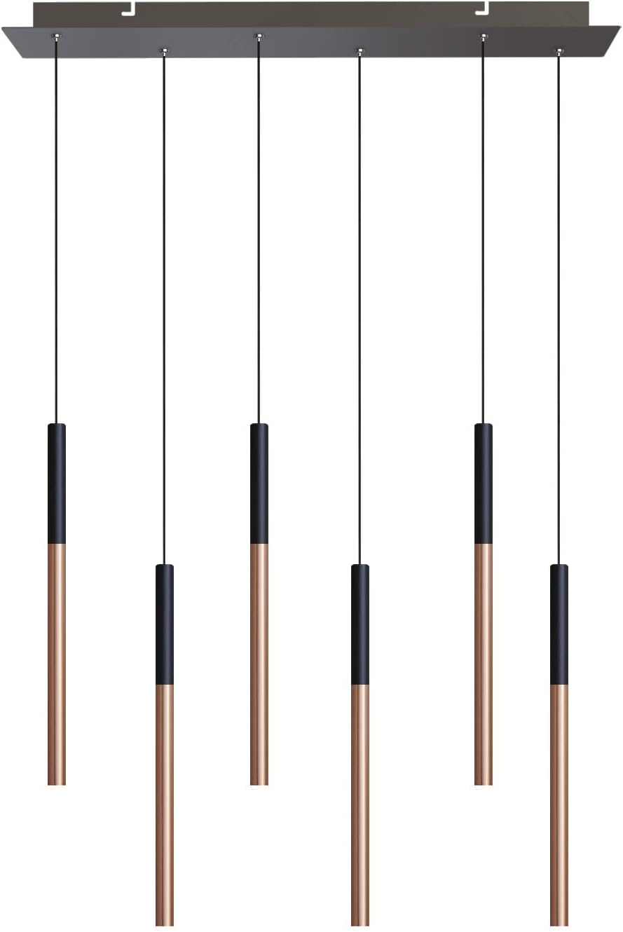 ALTAIR 6 Mini Pendant Lighting Black-Copper - LED Hanging Light Fixture for Kitchen Island, Bar, Foyer - Cluster Pendants - Dimmable, Adjustable Wire, Lamp Bulb Included