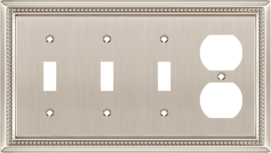 Henne Bery Sunken Pearls Heavy Duty Decorative Wall Plate Switch Plate Outlet Cover (Triple Toggle/Single Duplex, Satin Nickel)
