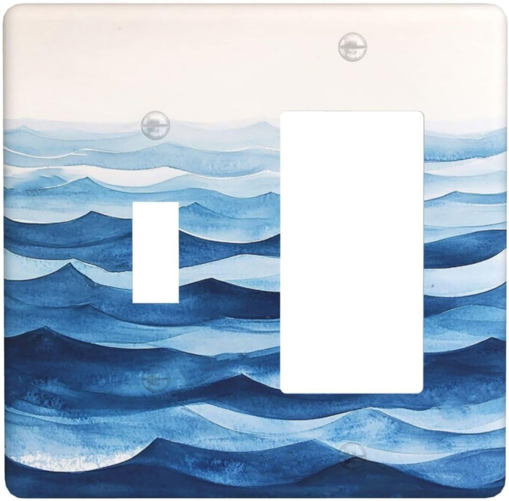 Outlet Covers Blue Watercolor Textured Abstract Ocean Wave 1 Toggle 1 Rocker Combo Light Switch Cover Plate Decorative Switch Plate Covers Electrical Wall Plate for Bedroom living Room Decor