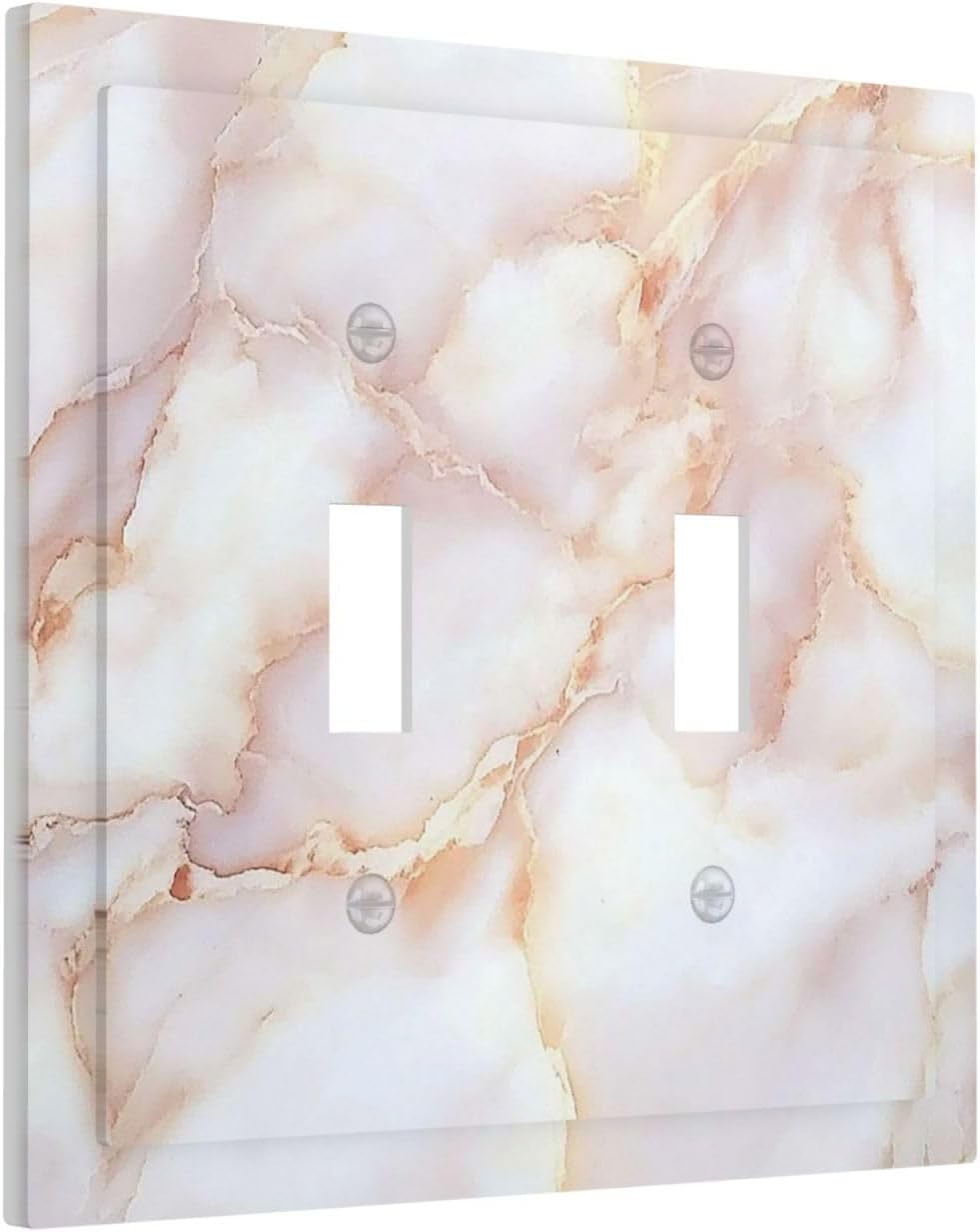 Decorative Switch Plates Pink Jade Marble Granite 2 Gang Double Toggle Outlet Light Switch Cover Wall Plate Electrical Faceplate For Bathroom Kitchen Decor