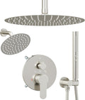 Shower Systems Shower Faucet Sets STARBATH 3 Way 12+6" Round Dual Rainfall Shower Head with Handheld Spray, Ceiling Mounted Rain Shower Valve with 5 Diverter and Trim Kit Complete, Brushed Nickel