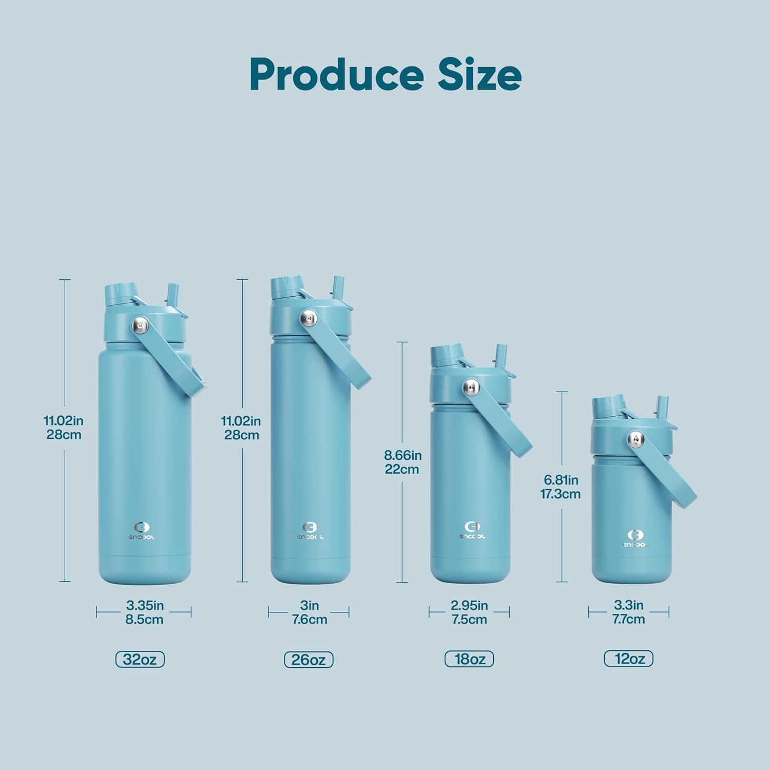 ENCOOL Insulated Water Bottle with Straw Stainless Steel Water Bottle, Leak-Proof, BPA-Free, Double Wall Vacuum Keeps Cold for 24 Hours for Sports, Travel, School (18 oz, Pewter Blue)