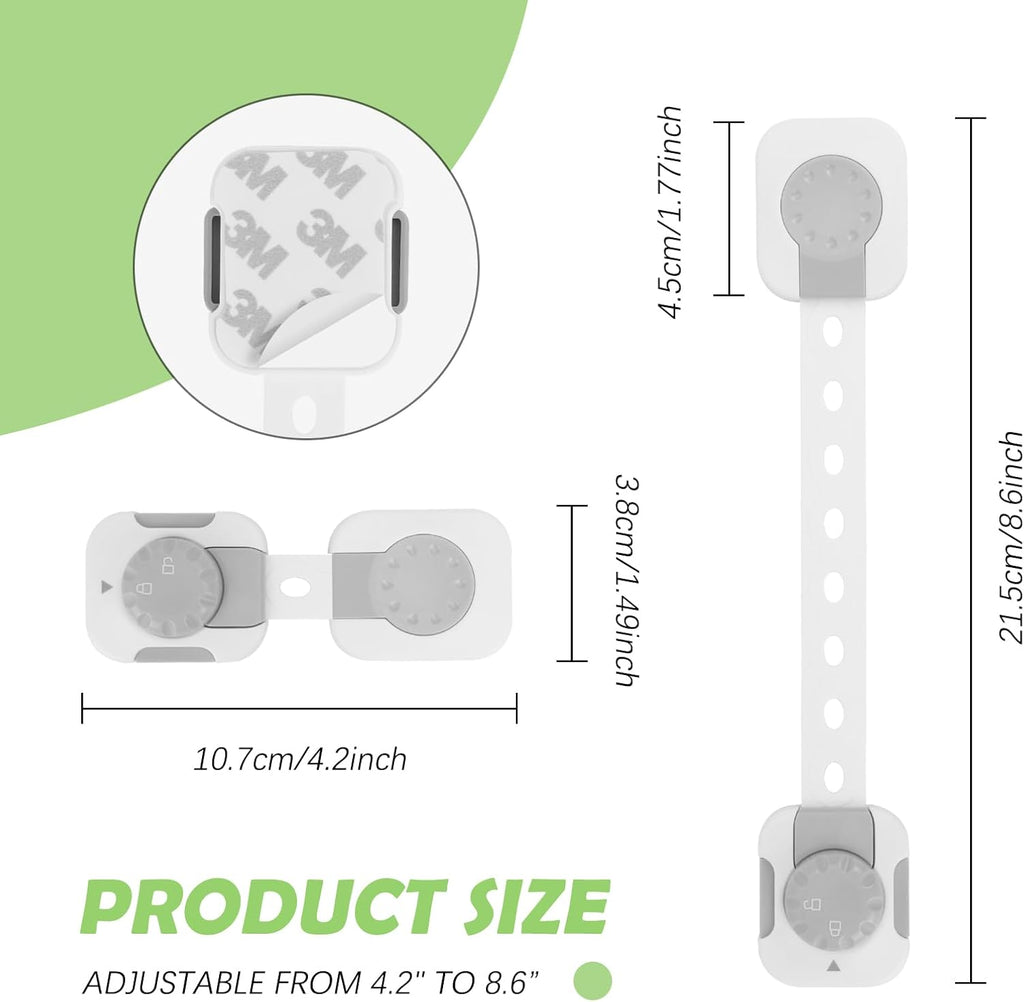 Songaa Child Safety Cabinets Strap Locks 4 Pack - Adjustable Baby Proofing Cabinet Latches for Drawers, Oven, Dishwasher, Fridge, Toilet Seat, Trash Can, with 3M Adhesive Pads - Gray