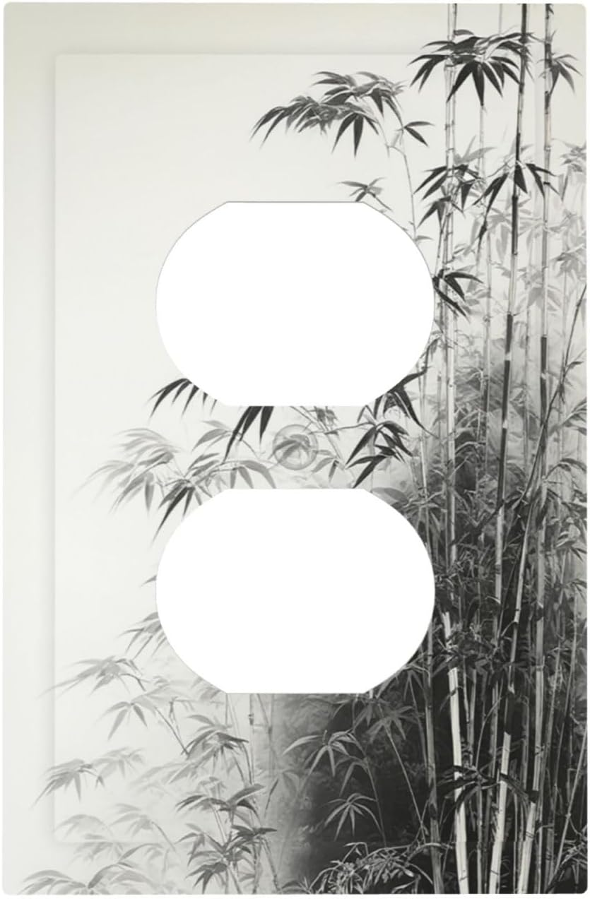 Watercolor Vintage Ink Bamboo Forest 1 Gang Duplex Receptacle Switch Wall Plate Decorative Switchplate Outlet Covers Electrical Plug Cover Faceplate for Bathroom Home Decor 5 X 3 IN