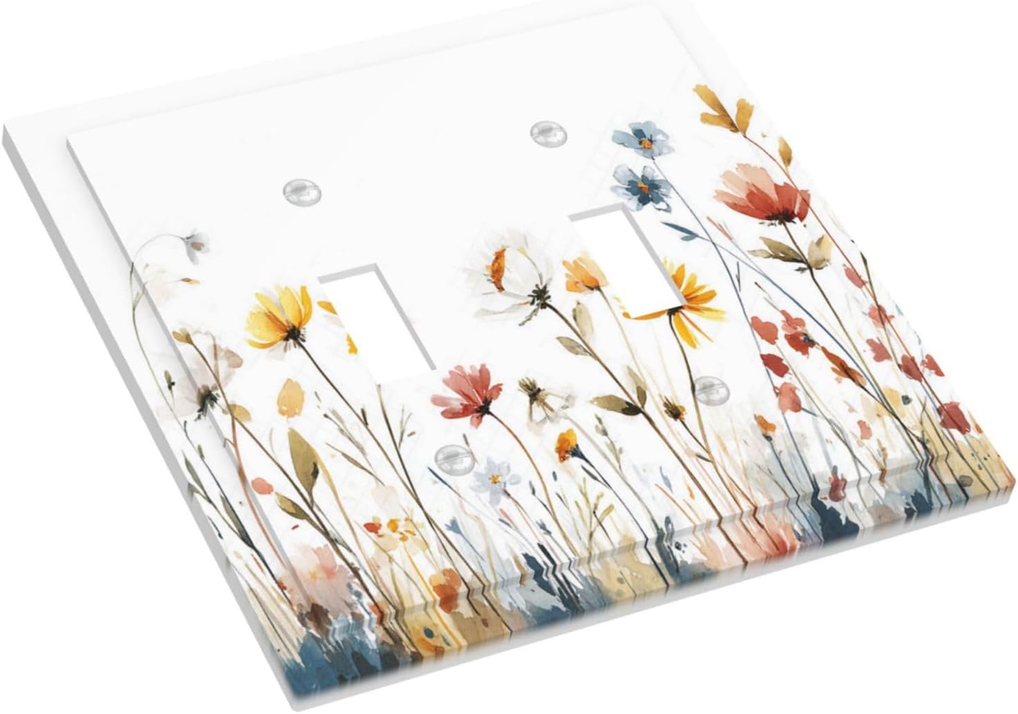 Watercolor Wildflower Colorful Floral Plant Decorative Switch Plates 2 Gang Double Toggle Outlet Light Switch Cover Wall Plate Electrical Faceplate for Bed Room Living Room Decor