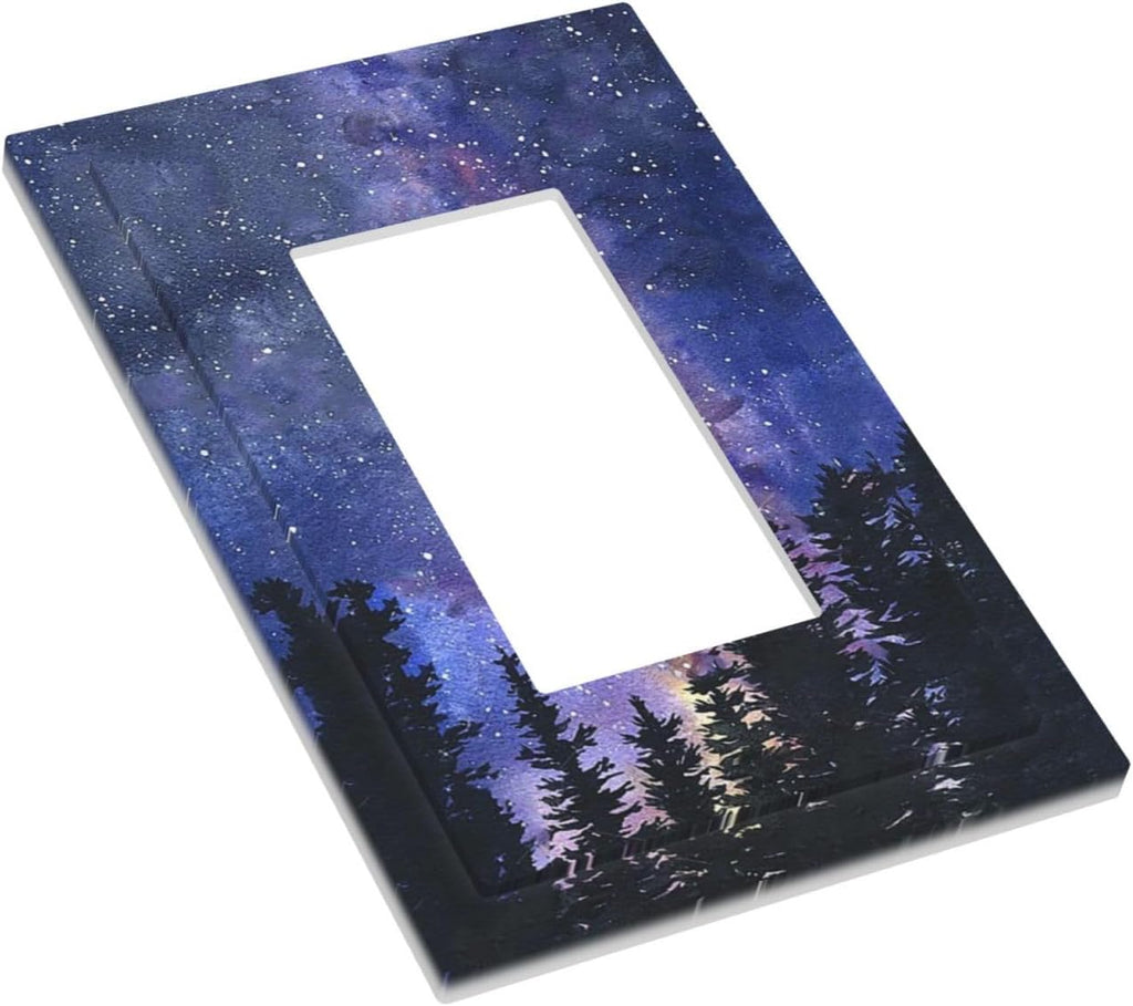 Decorative Outlet Covers Dream Milky Way Starry Forest Pine Watercolor Painting 1 Gang Single Rocker Light Switch Cover Plate Wall Plates GFCI Faceplate for Bedroom Home Decor